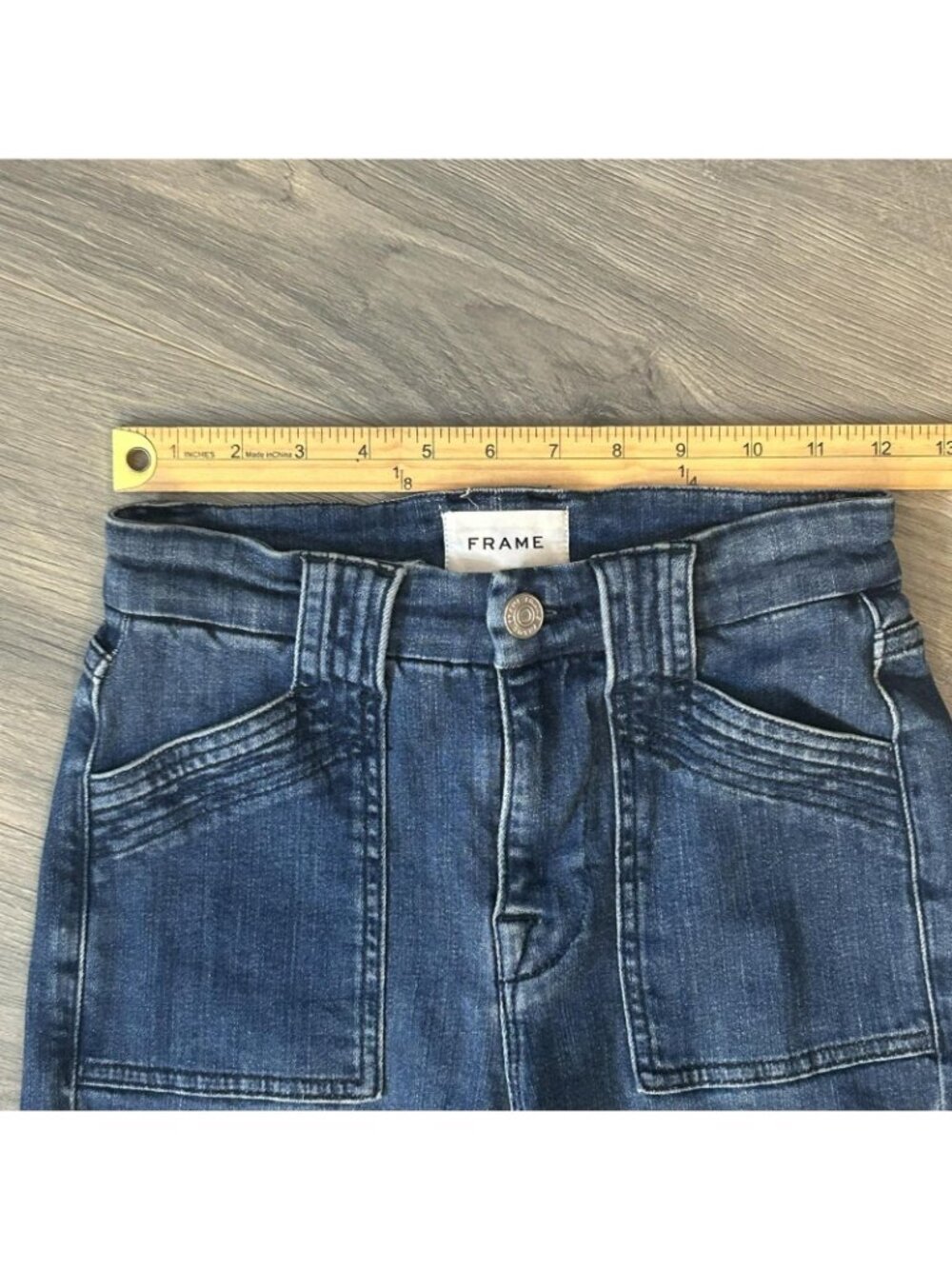 FRAME Jeans Womens 25 Le High Straight Blue High Rise Raw Hem Patch Pockets - Picture 8 of 11